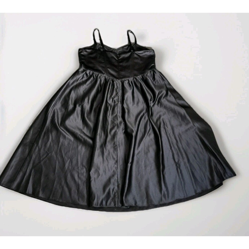 Corset Seam Full Skirt Black Satin A-Line Dress Adjustable Straps By DB Studio - Picture 10 of 13